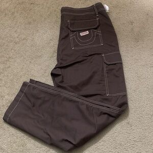True Religion Chocolate Brown Cargo Pants with Contrast Stitching